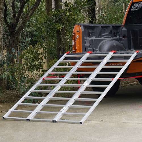 VEVOR Aluminum Ramps, 1500 lbs, Folding Loading Ramp with Load Straps, Tri-Fold Ramp for Motorcycles,UTVs, ATVs, Trucks, Lawnmowers, Snow Blowers, 77" L x 54" W, Sliver - size: 1500lbs