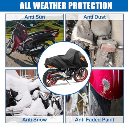 uxcell Motorcycle Cover Rain Dust Half Cover Protector for Harley Davidson Cruiser Sportster Fatboy Softail Dyna Super Glide Fits 104" Black 300D