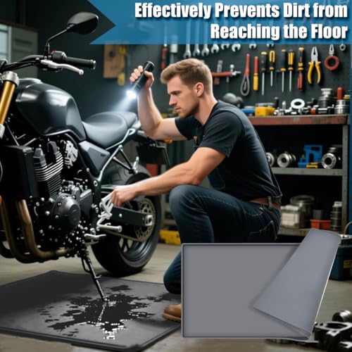 Motorcycle Mat Motorcycle Oil Spill Mat Oil Drip Pan Under Car, Garage Floor Mats Soft Silicone Bike Mats with Raised Edge, Liquid Drain Pan Motorbike Tray, Liquid Catch Parking Pad For Leaks Non-Slip