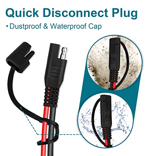 2PCS SAE Extension Cable, 16AWG SAE Battery Connector, Ring Terminal Harness Accessory Cable for Motorcycle Solar Panel RV - size: 16AWG-2PCS