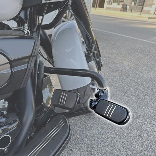SLMOTO Streamliner Footpegs+Short Angled Adjustable Highway Peg Mount Kit Fits for Street Glide Road King Electra Glide with 1.25" Engine Guard 1 1/4 Highway Bar Black - color: Black