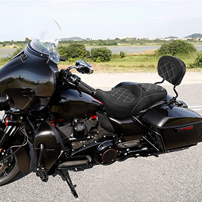C.C. RIDER Passenger Seat Backrest Pad - Driver Passenger Sissy Bar fit for Harley Davidson Touring Road King Street Glide Electra Glide Road Glide 2009-2023 - color: Seat + Passenger Backrest Pad Black White