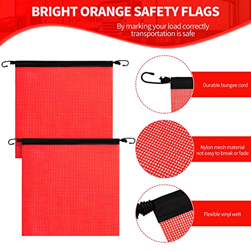 Boao 4 Pieces 18 x 18 Inch Red Hook Safety Warning Flags Mesh Safety Flag Warning Flag with Vinyl Welt and Bungee Cord for Truck and Pedestrian Crossing