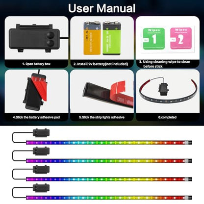 Marine Boat Lights Strip Battery Powered Golf Cart Light, 4 Pcs 24’’ 9V IP67 Waterproof Boat Interior Deck Courtesy Lights for Kayak Paddleboard Pontoon Skeeter Fishing Bass (Multi-color)