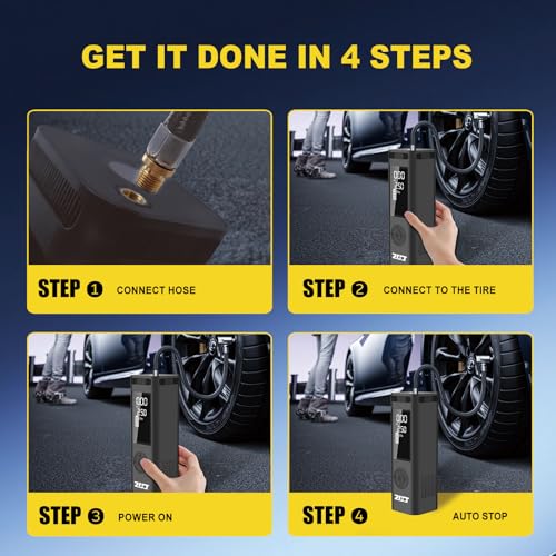 Tire Inflator Portable Air Compressor, 150PSI Faster Cordless Air Pump with Auto Shut-Off Function for Car, Motorcycle, Bicycle Balls with Digital Pressure Gauge 6000mAh Battery LED Light