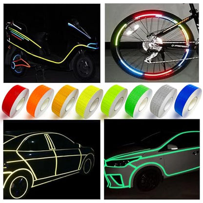 8 Rolls of 8 Colors High-Visibility Reflective Tape - Waterproof Self-Adhesive Safety Stickers for Outdoor Nighttime Visibility, Trailers, Clothing, Vehicles (1 in x 80 ft.) | Reflective stickers, night safety, waterproof, self adhesive. For clothing, tra