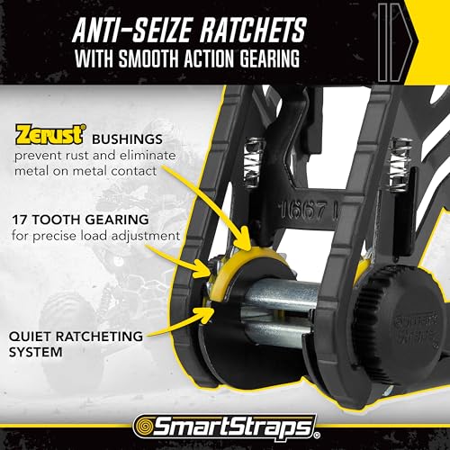 WINSTON PROD The 14 ft. Yellow Tactical Ratchet Tie Down Straps with 1,667 lb. Safe Work Load with a 5000lb Break Strength- 2 Pack for Hauling Large Equipment, Larger Tractors, Vehicles.