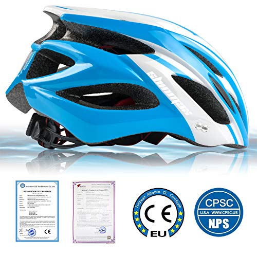 Bike Helmet Men Women, Shinmax Bicycle Helmet with Rear Light and Detachable Visor - color: Blue/White, size: Large (57-62 cm)