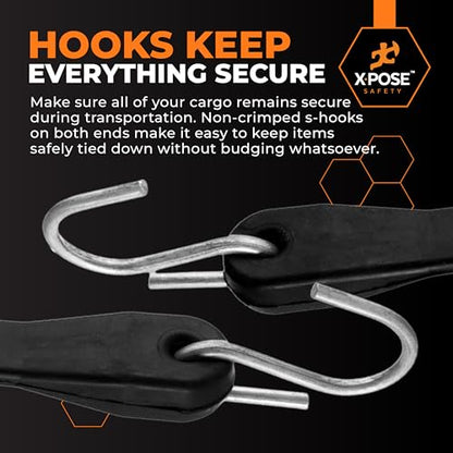 Rubber Bungee Cords with Hooks 10 Pack 9 Inch (14” Max Stretch) Heavy-Duty Black Tie Down Straps for Outdoor, Tarp Covers, Canvas Canopies, Motorcycle, and Cargo - by Xpose Safety - size: 9"
