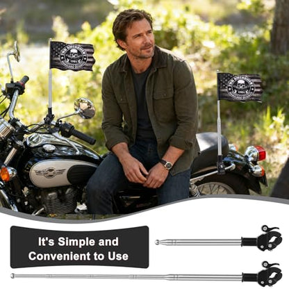 2Pcs Adjustable Bike Flag Pole, 51in/1.2m Stainless Steel Motorcycle Golf Cart Flagpole Mounts for Mountain Road Bicycle Off-Road Accessories