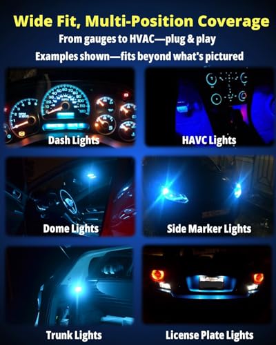 WLJH 40 Pack T5 T10 LED Bulbs with Sockets, Non Polarity Plug and Play, 300 Lumen Dimmable,for Interior Dash Gauge Cluster Dome Map Footwell and License Plate Lights, Fits 74 2721 194 168, Ice Blue - color: Ice Blue