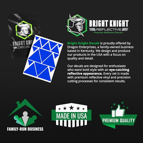 BRIGHT KNIGHT DECALS Reflective Stickers, 17pc Triangle Kit, Reflective Tape Outdoor Waterproof Motorcycle Helmet Stickers for Bikes, Scooters, and Hard Hats, Night Safety High Visibility - color: Blue