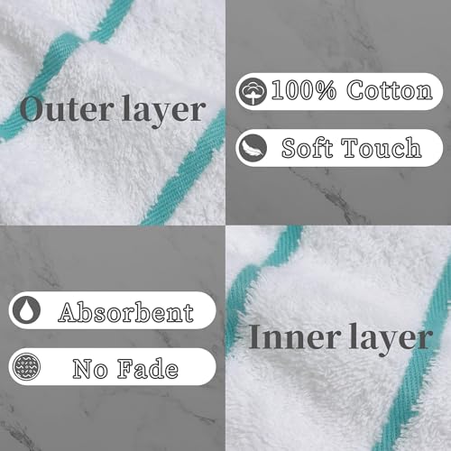 VOOVA & MOVAS 6Pack Bath Mitts for Shower,8.3x6.3 Inch,100% Cotton Soft Absorbent Bath Mitt with Hanging Loop, European Style Wash Cloths for Body Shower & Bath, Aqua Stripe & White - color: Aqua Stripe&white