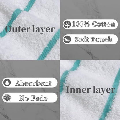 VOOVA & MOVAS 6Pack Bath Mitts for Shower,8.3x6.3 Inch,100% Cotton Soft Absorbent Bath Mitt with Hanging Loop, European Style Wash Cloths for Body Shower & Bath, Aqua Stripe & White - color: Aqua Stripe&white