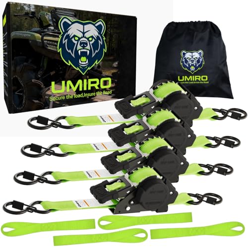 Retractable Ratchet Straps 1 Inch x 12 Feet Heavy Duty Tie Downs,1760lb Break Strength,Self Retracting for Truck,Cargo,Trailer,Motorcycle,ATV,UTV (Fluorescent Green, 4pack) - color: Green, size: 4pack