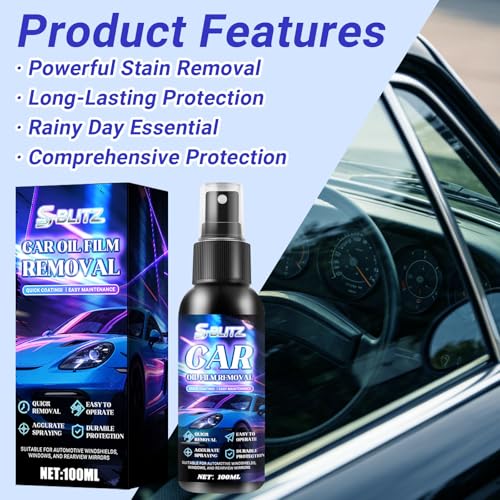 Car Oil Film Removal Spray, Clear Vision Glass Cleaner, 100ml Clear Vision Windshield Cleaner with Microfiber Cloths, Quick Coating for Automotive Windows and Rearview Mirrors