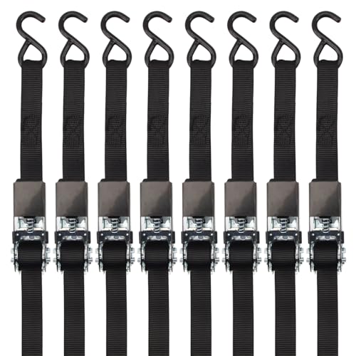 XSTRAP STANDARD Ratchet Straps, 900 LB Break Strength, 8-Pack 10FT Ratchet Tie Down Straps Set for Motorcycle Straps Tie Downs, Appliances, Lawn Equipment, Logistic Cargo Straps for Trucks (Black) - color: Black