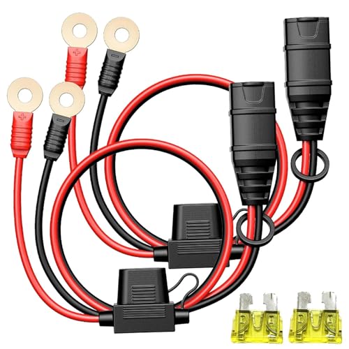 2 Pack M6 (1/4in) Eyelet Battery Charger Harness with 20A Fuse and 2 Spare Fuses, Compatible with GC002 X-Connect Style, 16AWG Quick Disconnect Cable for 12V Batterie