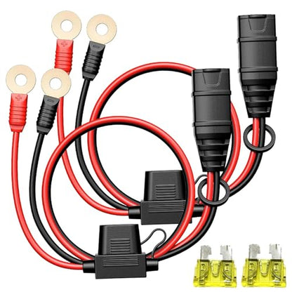 2 Pack M6 (1/4in) Eyelet Battery Charger Harness with 20A Fuse and 2 Spare Fuses, Compatible with GC002 X-Connect Style, 16AWG Quick Disconnect Cable for 12V Batterie