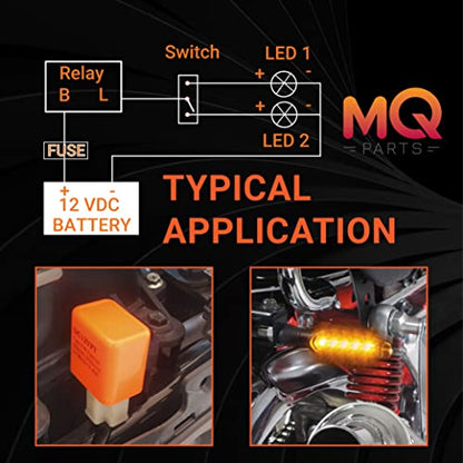2 Packs 2-Pin 12V Speed Adjustable LED Electronic Flasher Relay Fixes Motorcycle Turn Signal and Hazard Warn Hyper Flash - Premium Version Orange DC12V-FM Part by MQparts