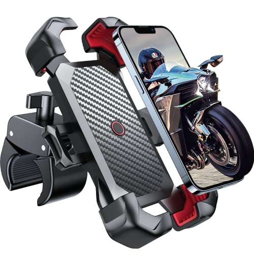 JOYROOM Motorcycle Phone Mount, [1s Auto Lock][100mph Military Anti-Shake] Bike Phone Holder for Bicycle, [10s Quick Install] Handlebar Phone Mount, Compatible with iPhone, Samsung, All Cell Phone - color: Black red
