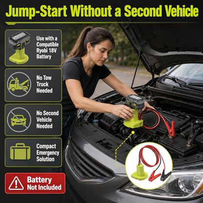 Jumper Cables Adapter Compatible with Ryobi 18V Battery, 12AWG 2FT Battery Jumper Cable with Alligator Clamps, Emergency Booster Cable for Compact Cars, Motorcycles, ATVs and Lawn Equipment
