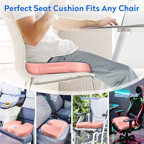 CushZone Seat Cushion, Office Chair Cushions, Car Seat Cushion, Non-Slip Sciatica & Back Coccyx Tailbone Pain Relief Chair Pad, Memory Foam (Pink) - color: Pink, size: Large