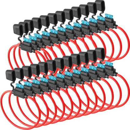 Shimeyao 24 Pcs Inline Fuse Holder Waterproof Automotive Replacement with ATC Blade Fuses for Car Truck Motorcycle Boat (14 Awg with 15 A) - size: 14 Awg with 15 A
