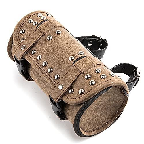 Mini Motorcycle Handlebar Bag Saddlebag Roll Tool Bag for Cafe Racer Bobber Chopper Storage pouch (Brown A) - color: Brown A
