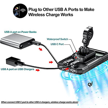 iMESTOU Waterproof IP67 Motorcycle Phone Mount Wireless/USB C Charger Handlebar Cellphone Holder Quick Charge for 5.5"-6.8" Phones, Work by Wiring to 12/24V Motorcycles or Plugging to USB A Sockets - size: For Larger Phone Size