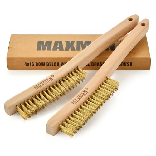 MAXMAN Brass Brush, Soft Brass Bristle, Wire Brushes for Cleaning Metal Rust, Welds, Wire Brush with 14" Beechwood Handle, Large, 2 Pcs - style: 2Psc Soft Brass Brush