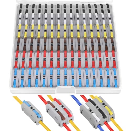 60 pcs XHF Colourful Conductor Compact Connectors Lever Connectors Nuts, Electrical Wire Terminals for Any Circuit Inline Splices 28-12 AWG (SPL-1) - color: 6 Color