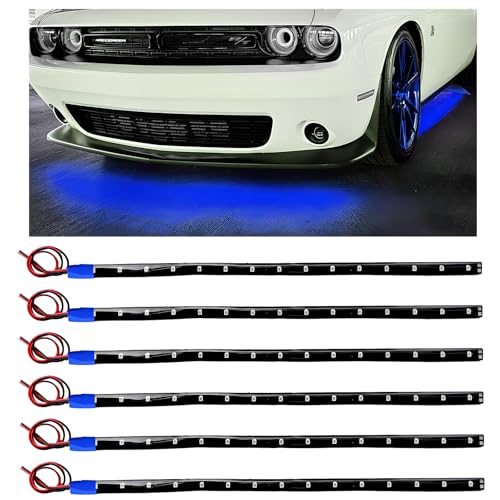 6PCS 15 LED Strip Underbody Light, 1Ft 12V Flexible Car LED Underglow Accent Light w/ 6 Inch Wire, Waterproof Under Body Lamp Strip Cuttable Decor for Cars Trucks Motorcycles (Blue) - color: Blue