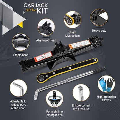 Car Jack Kit 3 Ton (6,600 lbs) | Scissor Jack for Car - Tire Jack Tool Kit | Portable, Ideal for SUV and Auto - Universal Kit with Lug Wrench | Heavy Duty Material - size: Car Jack Kit 3 Ton + Lug Wrench