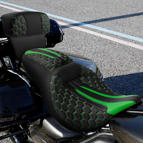 C.C. RIDER Passenger Backrest Pad Razor Chopped Tour Trunk for Harley Davidson Touring CVO Street Glide Road Glide Electra Glide 2014-2024 - color: Black+Green