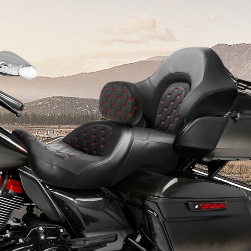 C.C. RIDER Driver Rider Backrest Fit for Harley Touring Road King Street Glide Road Glide Electra Glide and Tri Glide Models 2009-2023 2009-2023 - color: Rider Backrest 16#Red Stitching