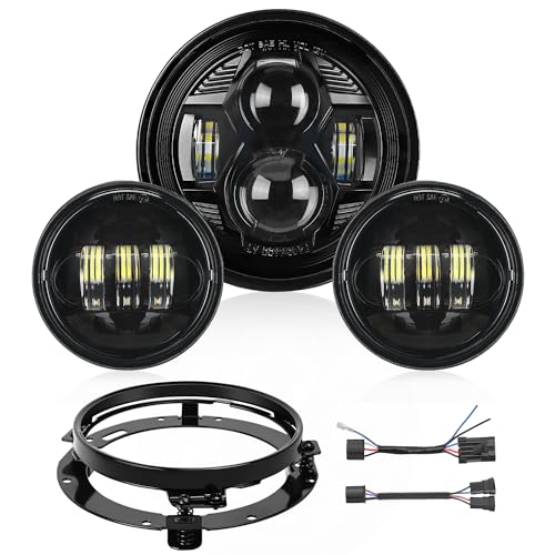 Nilight 7 Inch Motorcycle LED Headlight 4.5 Inch Fog Lights Auxiliary DOT Kit Compatible with Harley Davidson Electra Street Glide Fat Boy Road King Heritage Softail CVO, Black - color: 7Inch Headlight +4.5Inch Fog Lights Black