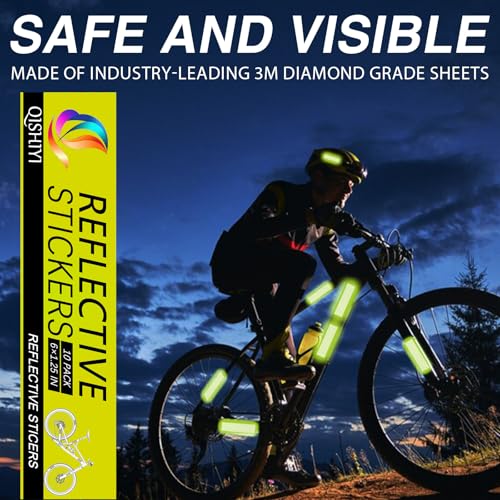 10PCS Reflective Stickers,1.25 x 6 inch Safety Reflective Tape for Car Helmets Mailboxes Bike,High Visibility Outdoor Waterproof Reflective Patch - color: Yellow Green
