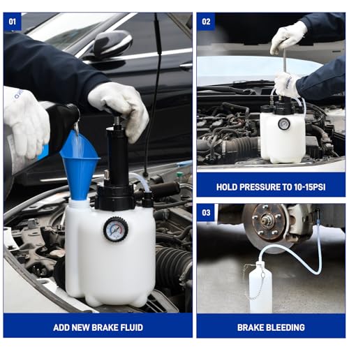3L Brake Bleeder Kit with Pressure Pump, Brake Fluid Bleeder Kit with 1L Brake Bleeder Bottle and 4 Master Cylinder Adapters for European and American Vehicle - color: 3 L Manual Brake Bleeder Kit with 4 Adapter