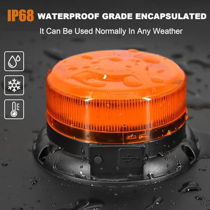 AnTom Remote Control Wireless Strobe Lights, Waterproof Rechargeable LED Battery Powered Beacon Light with Strong Magnetic Base, Vehicle Emergency Flashing Warning, Amber