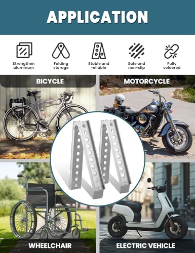6FT Foldable Aluminum Motorcycle Loading Ramp, 440lbs Capacity Portable Single Truck Ramp for Dirt Bikes, E-Bikes and Trailers, 1 Pack with Safety Strap
