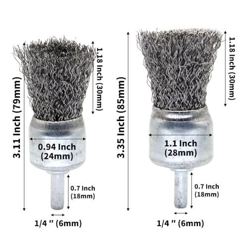 9-Piece Large Wire Brush Wheel Set - Metal Rust Removal, Polishing, Cleaning - 1/4″ (6mm) Shaft - Removes Burrs, Dust, and Paint - Handles Rough Surfaces - Rotary Tool Accessories - style: Set of 9 Large-sized Wire Brushes
