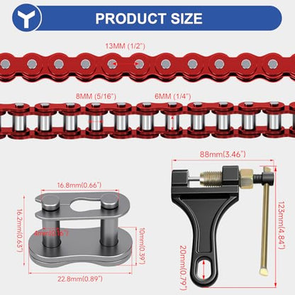 YOXUFA 420 Chain 132 Link Compatible with 125cc 110cc SSR Taotao Apollo Coolster Kazuma 50cc 70cc Pit Dirt Bike ATV 4 Wheel Go Kart Predator 212cc Coleman CT200U BT200X Baja MB165 Mini Bike Red Parts - size: 132L, style: 420 Chain Red