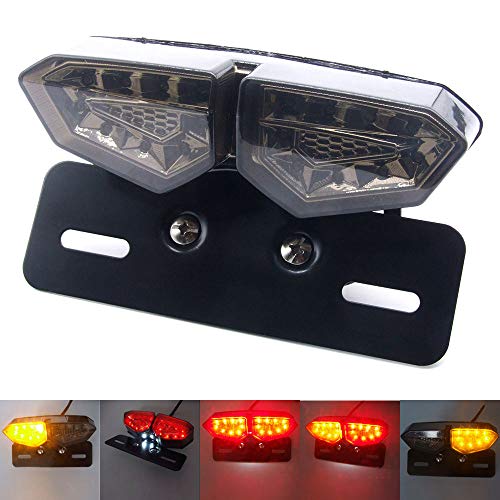 Motorcycle Tail Light Integrated Running Brake Stop Light Dual Eye Turn Signals Lamp Black with License Plate Bracket for Harley Honda Yamaha Suzuki Kawasaki - color: Black 2