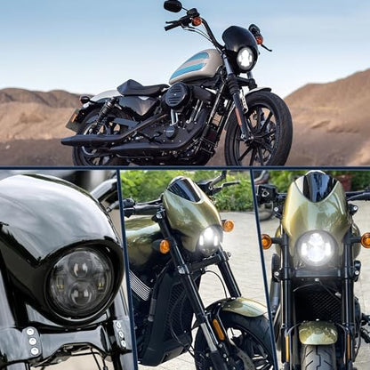 Nilight 5-3/4 5.75 Inch Motorcycles LED Headlight Compatible with Harley Davidson Sportster Iron 883 Dyna Street Bob Super Wide Glide Low Rider Night Rod Train Softail, Black - color: 5.75Inch LED Headlight Black
