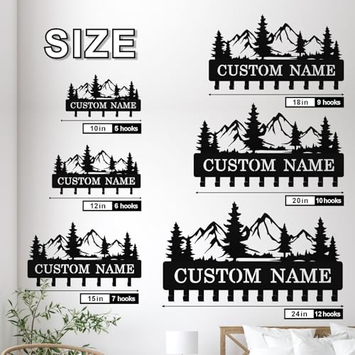 Personalized Key Holder Wall Mount, Custom Name Metal Key Rack Organizer, Mountain Theme Wall Keys Hanger with Hooks for Home, Entryway, Kitchen, Office, Hallway, Doorway - color: 04 Mountain