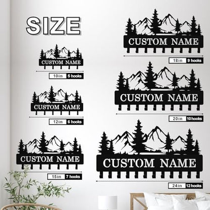 Personalized Key Holder Wall Mount, Custom Name Metal Key Rack Organizer, Mountain Theme Wall Keys Hanger with Hooks for Home, Entryway, Kitchen, Office, Hallway, Doorway - color: 04 Mountain