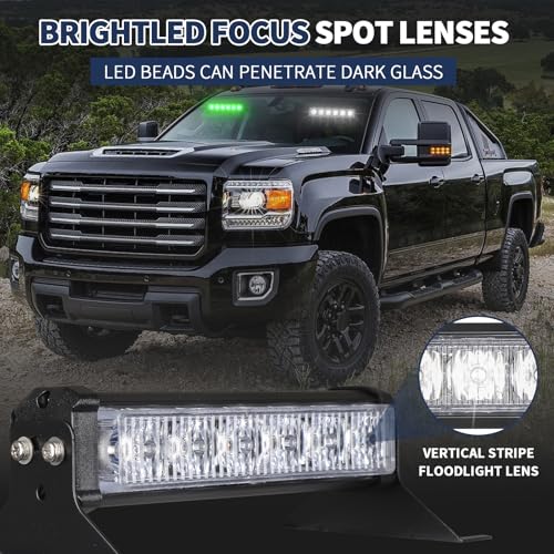 4X 6.1 inch Emergency Strobe Lights Green/White 24 LED Waterproof Hazard Warning Flashing Safety Dash Front/Rear/Side Windshield Lights for Volunteer Firefighter Vehicles POV Trucks - color: Green/White
