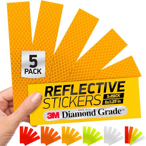 Reflective Stickers | 3M Diamond Grade | Yellow | 1.25″ x 6″ | 5-Pack | Reflective Safety Tape for Helmets, Cars, Mailboxes & More - color: Fluorescent Yellow