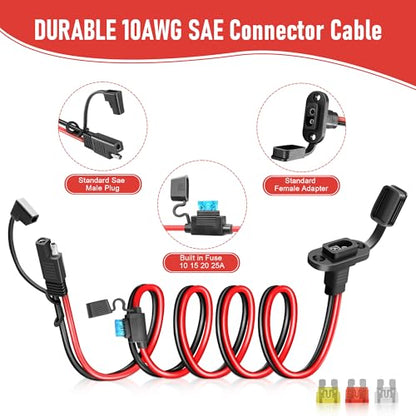 SAE Connector 5FT 10AWG, SAE Battery Quick Connect Plug Waterproof Extension Cable for Solar Panel, Street Glide, Road Glide, Motorcycle Charging Port Upgrade, RV, Solar Generator Battery Charger - size: 5FT
